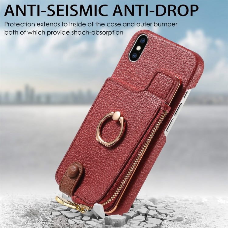 For iPhone X / XS Litchi Leather Oil Edge Ring Zipper Wallet Back Phone Case(Red) - More iPhone Cases by buy2fix | Online Shopping UK | buy2fix