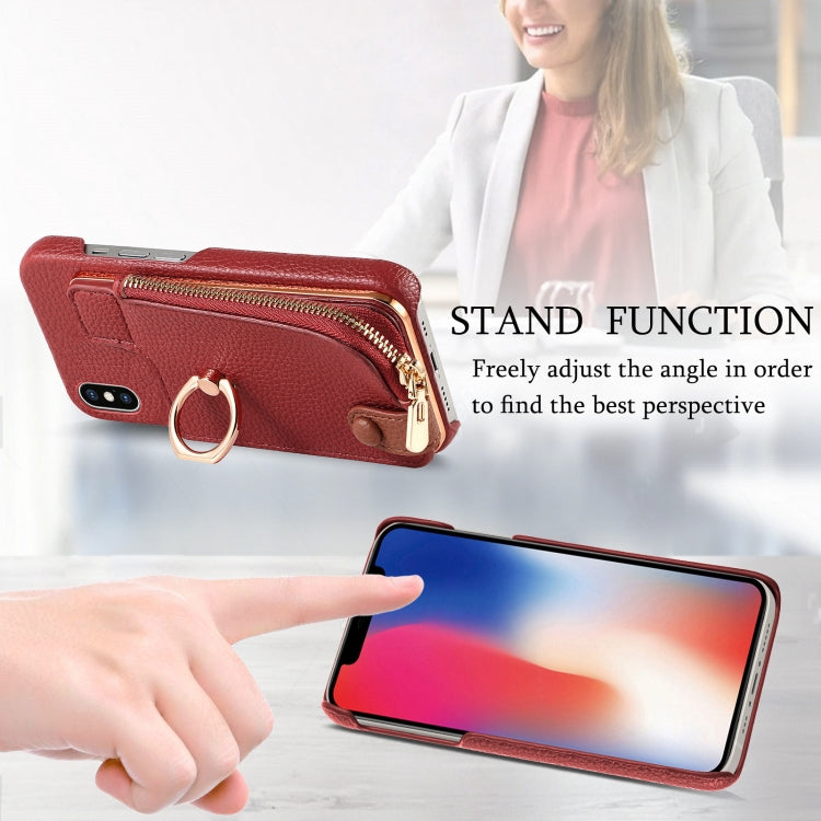 For iPhone X / XS Litchi Leather Oil Edge Ring Zipper Wallet Back Phone Case(Red) - More iPhone Cases by buy2fix | Online Shopping UK | buy2fix