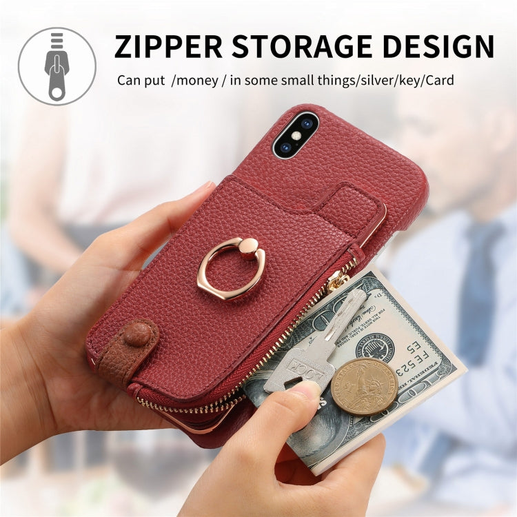 For iPhone X / XS Litchi Leather Oil Edge Ring Zipper Wallet Back Phone Case(Red) - More iPhone Cases by buy2fix | Online Shopping UK | buy2fix