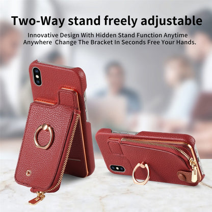For iPhone X / XS Litchi Leather Oil Edge Ring Zipper Wallet Back Phone Case(Red) - More iPhone Cases by buy2fix | Online Shopping UK | buy2fix