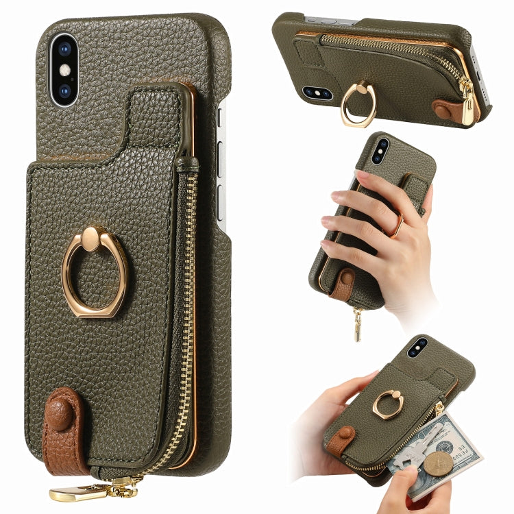 For iPhone X / XS Litchi Leather Oil Edge Ring Zipper Wallet Back Phone Case(Green) - More iPhone Cases by buy2fix | Online Shopping UK | buy2fix
