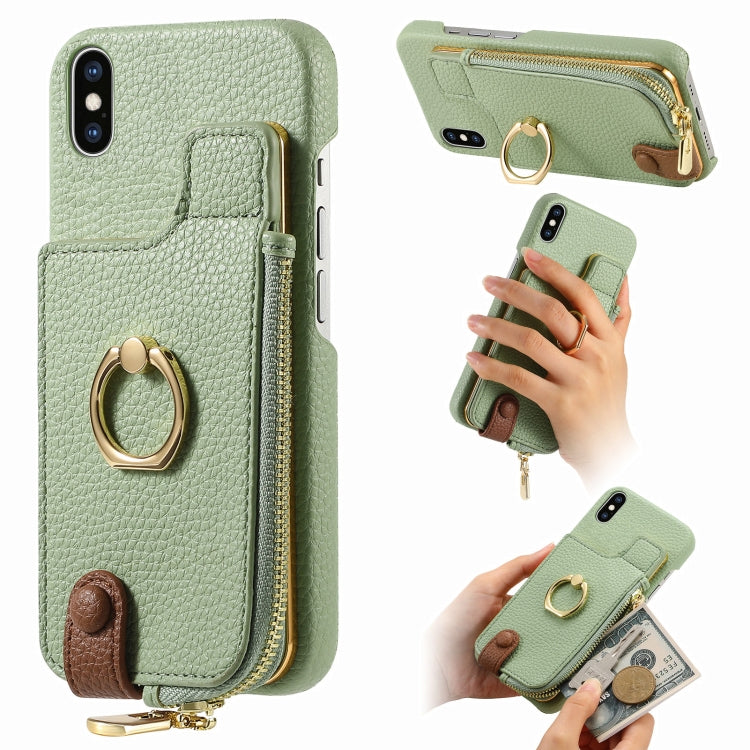 For iPhone XS Max Litchi Leather Oil Edge Ring Zipper Wallet Back Phone Case(Tea Green) - More iPhone Cases by buy2fix | Online Shopping UK | buy2fix