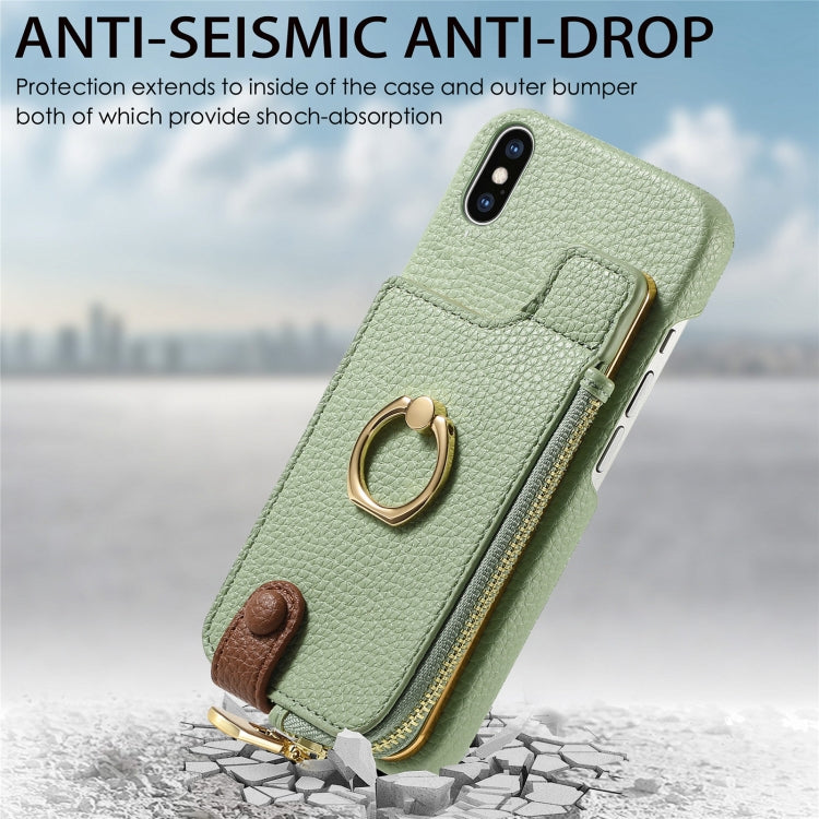 For iPhone XS Max Litchi Leather Oil Edge Ring Zipper Wallet Back Phone Case(Tea Green) - More iPhone Cases by buy2fix | Online Shopping UK | buy2fix