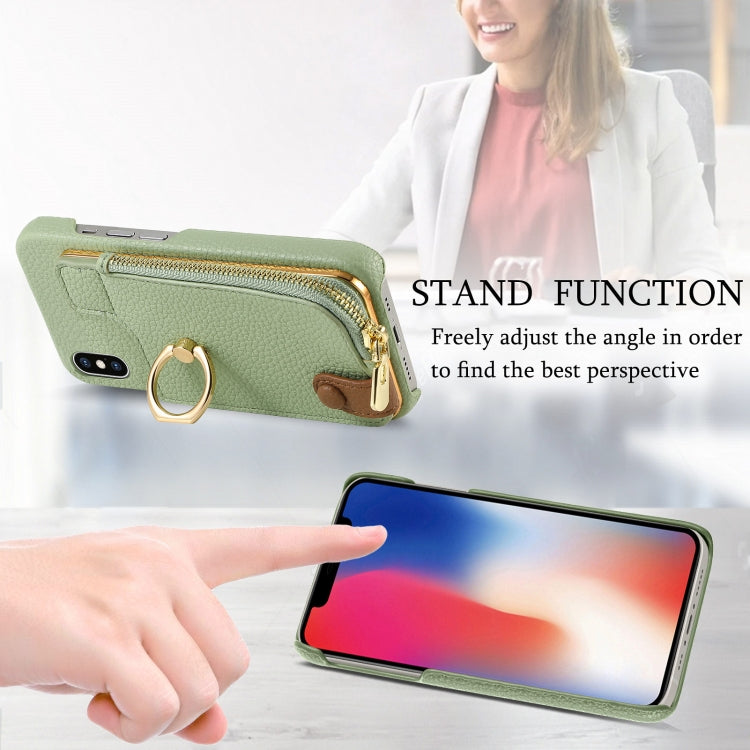 For iPhone XS Max Litchi Leather Oil Edge Ring Zipper Wallet Back Phone Case(Tea Green) - More iPhone Cases by buy2fix | Online Shopping UK | buy2fix