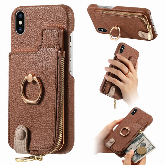 For iPhone XS Max Litchi Leather Oil Edge Ring Zipper Wallet Back Phone Case(Brown) - More iPhone Cases by buy2fix | Online Shopping UK | buy2fix
