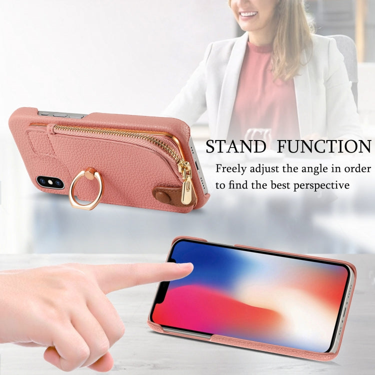 For iPhone XS Max Litchi Leather Oil Edge Ring Zipper Wallet Back Phone Case(Pink) - More iPhone Cases by buy2fix | Online Shopping UK | buy2fix