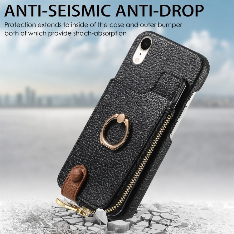 For iPhone XR Litchi Leather Oil Edge Ring Zipper Wallet Back Phone Case(Black) - More iPhone Cases by buy2fix | Online Shopping UK | buy2fix