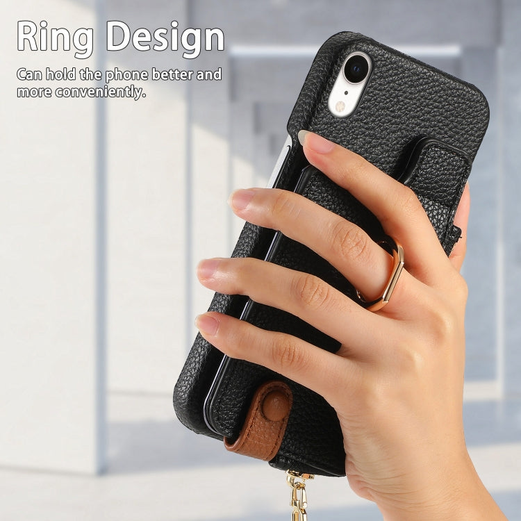 For iPhone XR Litchi Leather Oil Edge Ring Zipper Wallet Back Phone Case(Black) - More iPhone Cases by buy2fix | Online Shopping UK | buy2fix