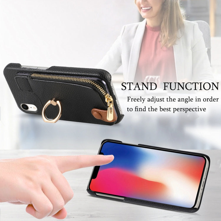 For iPhone XR Litchi Leather Oil Edge Ring Zipper Wallet Back Phone Case(Black) - More iPhone Cases by buy2fix | Online Shopping UK | buy2fix