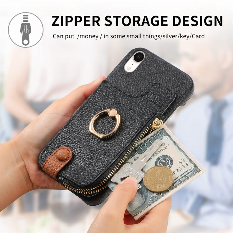 For iPhone XR Litchi Leather Oil Edge Ring Zipper Wallet Back Phone Case(Black) - More iPhone Cases by buy2fix | Online Shopping UK | buy2fix