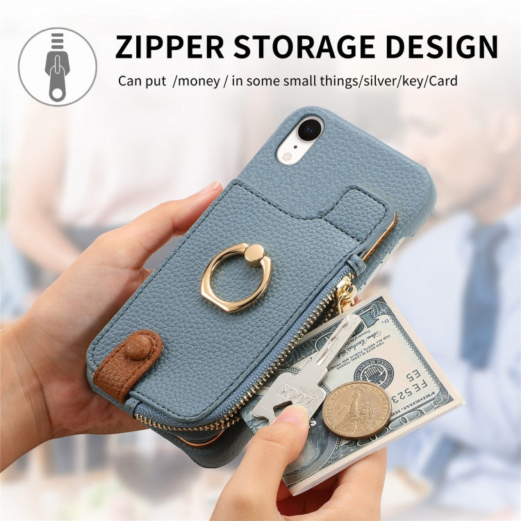 For iPhone XR Litchi Leather Oil Edge Ring Zipper Wallet Back Phone Case(Light Blue) - More iPhone Cases by buy2fix | Online Shopping UK | buy2fix