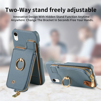 For iPhone XR Litchi Leather Oil Edge Ring Zipper Wallet Back Phone Case(Light Blue) - More iPhone Cases by buy2fix | Online Shopping UK | buy2fix
