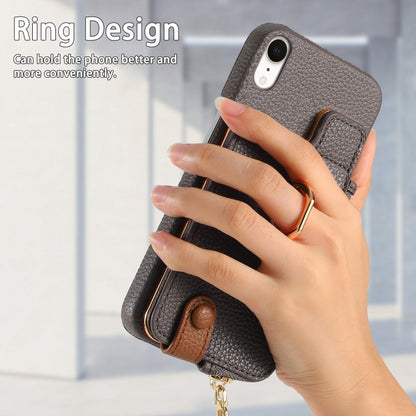 For iPhone XR Litchi Leather Oil Edge Ring Zipper Wallet Back Phone Case(Grey) - More iPhone Cases by buy2fix | Online Shopping UK | buy2fix