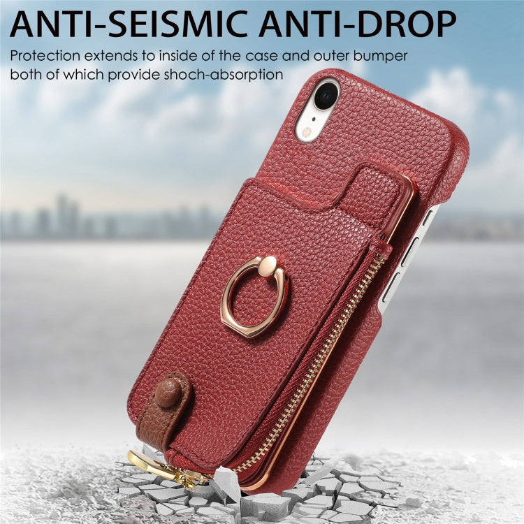 For iPhone XR Litchi Leather Oil Edge Ring Zipper Wallet Back Phone Case(Red) - More iPhone Cases by buy2fix | Online Shopping UK | buy2fix