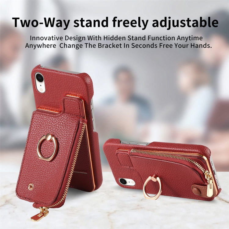 For iPhone XR Litchi Leather Oil Edge Ring Zipper Wallet Back Phone Case(Red) - More iPhone Cases by buy2fix | Online Shopping UK | buy2fix