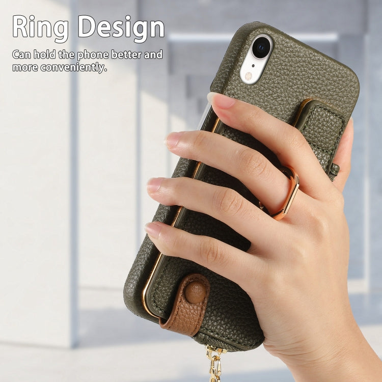 For iPhone XR Litchi Leather Oil Edge Ring Zipper Wallet Back Phone Case(Green) - More iPhone Cases by buy2fix | Online Shopping UK | buy2fix