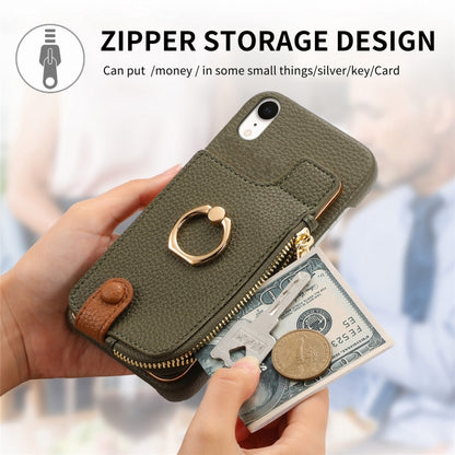 For iPhone XR Litchi Leather Oil Edge Ring Zipper Wallet Back Phone Case(Green) - More iPhone Cases by buy2fix | Online Shopping UK | buy2fix