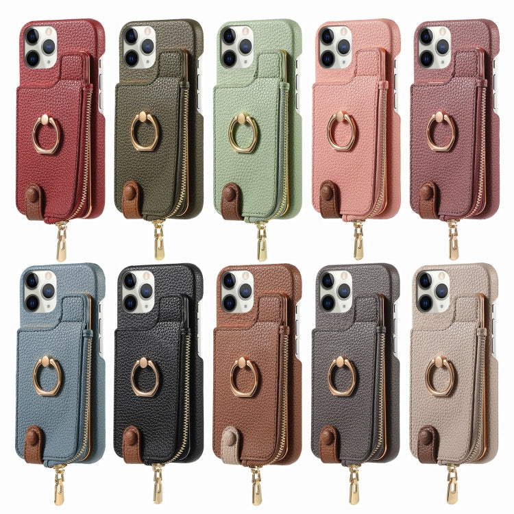 For iPhone 13 Pro Litchi Leather Oil Edge Ring Zipper Wallet Back Phone Case(Grey) - iPhone 13 Pro Cases by buy2fix | Online Shopping UK | buy2fix