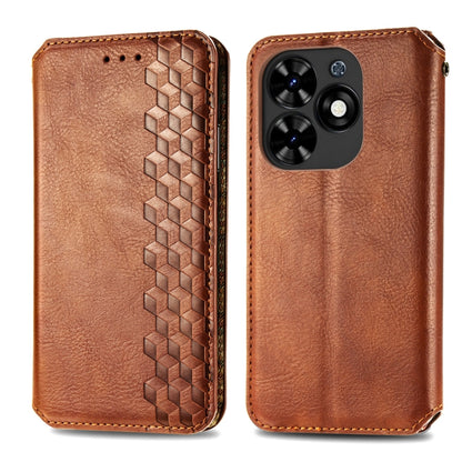 For Tecno Spark Go 2024 Cubic Grid Pressed Magnetic Leather Phone Case(Brown) by buy2fix