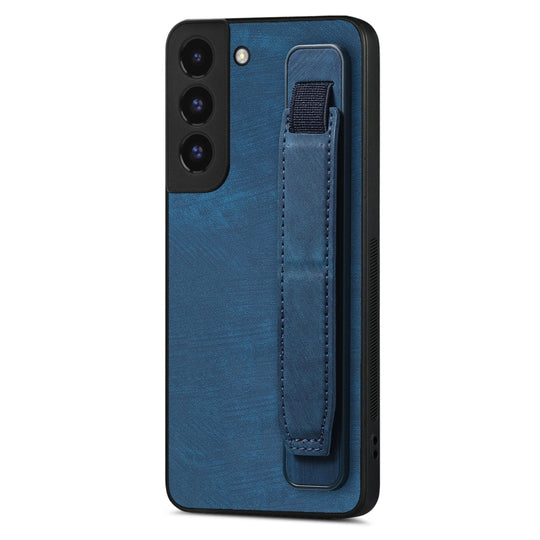 For Samsung Galaxy S22 5G Retro Wristband Holder Leather Back Phone Case(Blue)