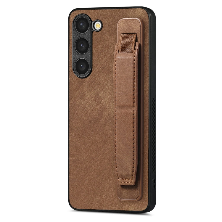 For Samsung Galaxy S23 5G Retro Wristband Holder Leather Back Phone Case(Brown) - Galaxy S23 5G Cases by buy2fix | Online Shopping UK | buy2fix