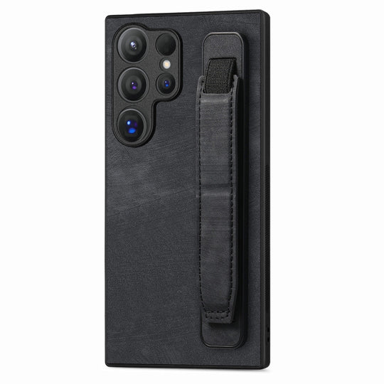 For Samsung Galaxy S24 Ultra 5G Retro Wristband Holder Leather Back Phone Case(Black)