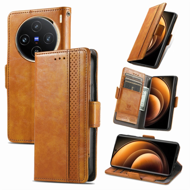For vivo X100 Pro CaseNeo Splicing Dual Magnetic Buckle Leather Phone Case(Khaki) by buy2fix