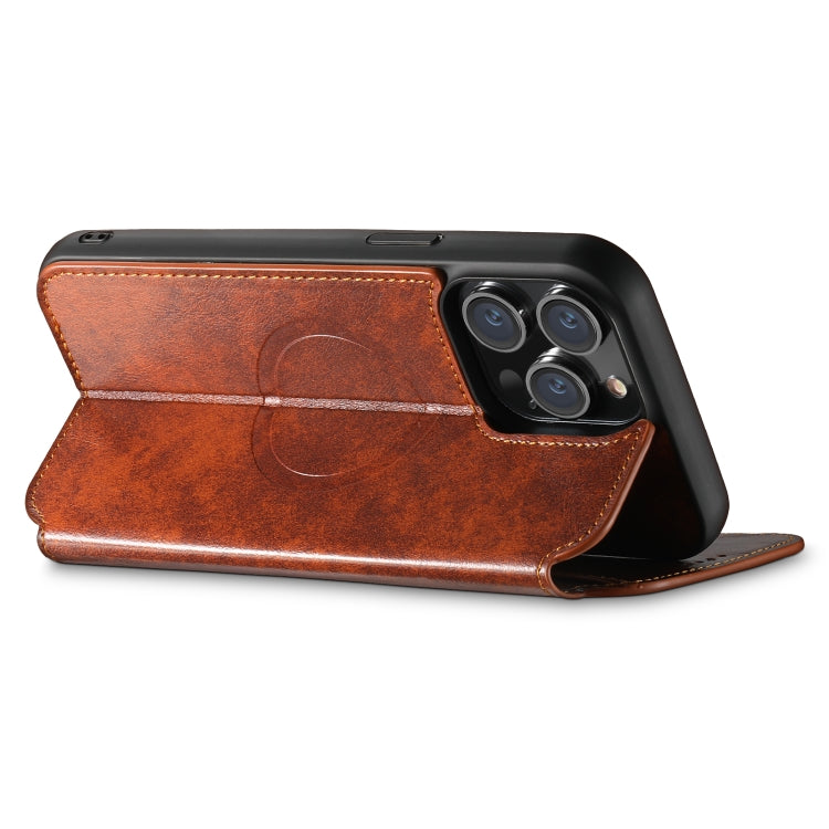 For iPhone 15 Suteni J05 Leather Magnetic MagSafe Phone Case(Khaki) by Suteni