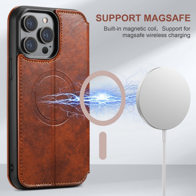 For iPhone 15 Suteni J05 Leather Magnetic MagSafe Phone Case(Khaki) by Suteni