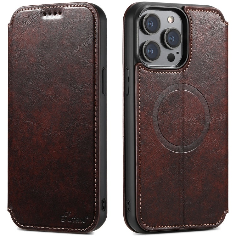 For iPhone 15 Pro Max Suteni J05 Leather Magnetic Magsafe Phone Case(Brown) - iPhone 15 Pro Max Cases by Suteni | Online Shopping UK | buy2fix