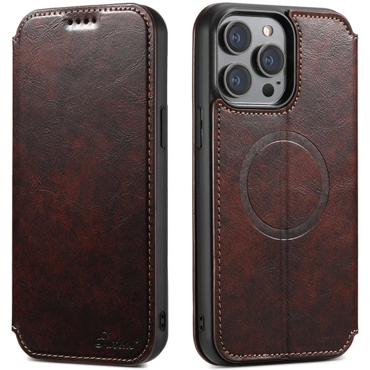 For iPhone 15 Pro Suteni J05 Leather Magnetic Magsafe Phone Case(Brown) - iPhone 15 Pro Cases by Suteni | Online Shopping UK | buy2fix