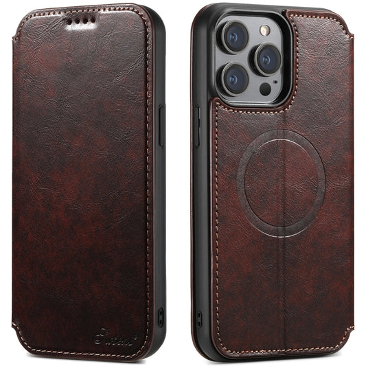 For iPhone 15 Pro Suteni J05 Leather Magnetic MagSafe Phone Case(Brown) - iPhone 15 Pro Cases by Suteni | Online Shopping UK | buy2fix