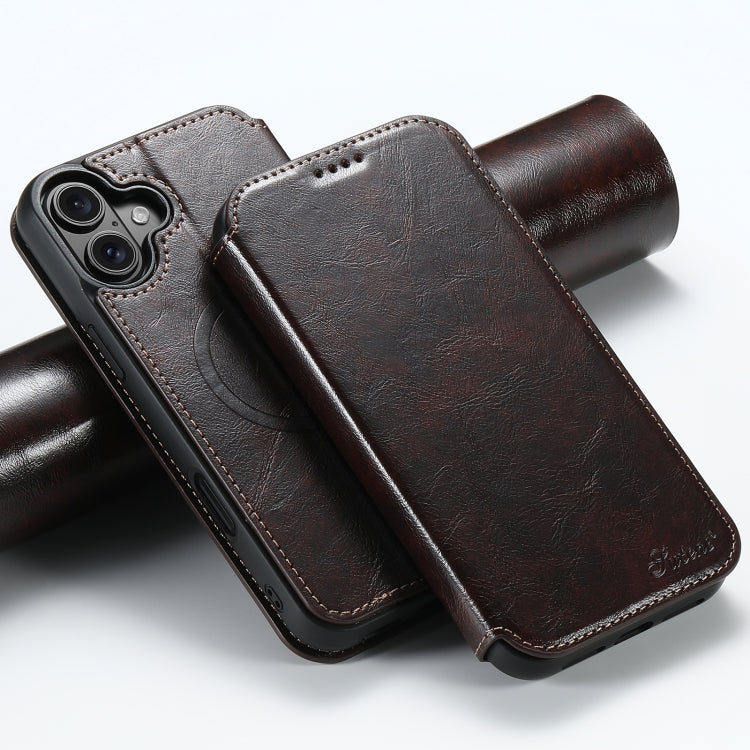 For iPhone 16 Suteni J05 Leather Magnetic MagSafe Phone Case(Brown) by Suteni