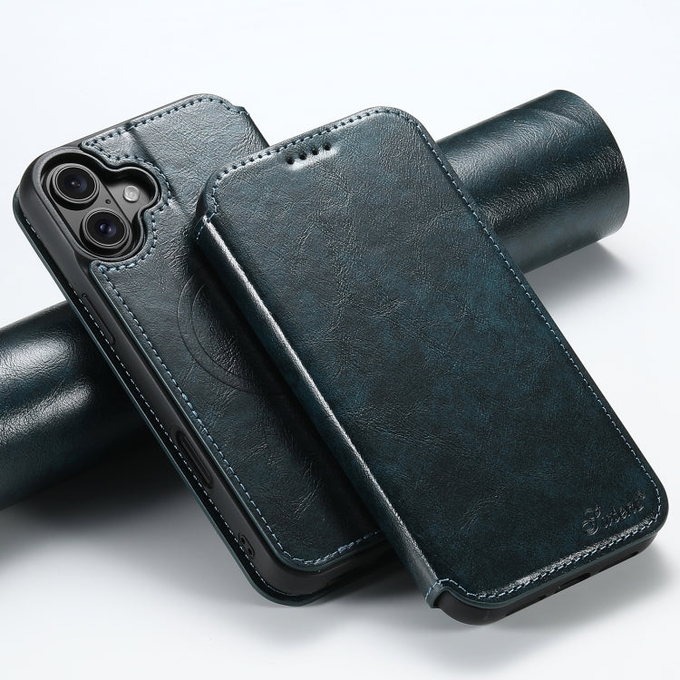 For iPhone 16 Suteni J05 Leather Magnetic MagSafe Phone Case(Blue) by Suteni