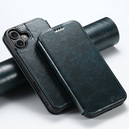 For iPhone 16 Suteni J05 Leather Magnetic MagSafe Phone Case(Blue) by Suteni