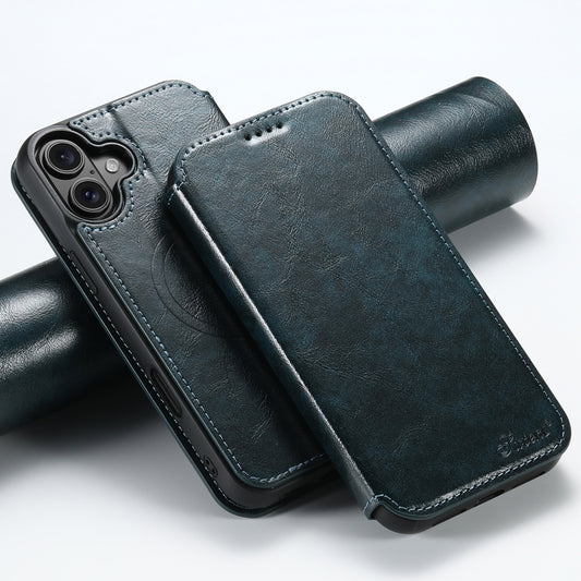 For iPhone 16 Suteni J05 Leather Magnetic MagSafe Phone Case(Blue) by Suteni