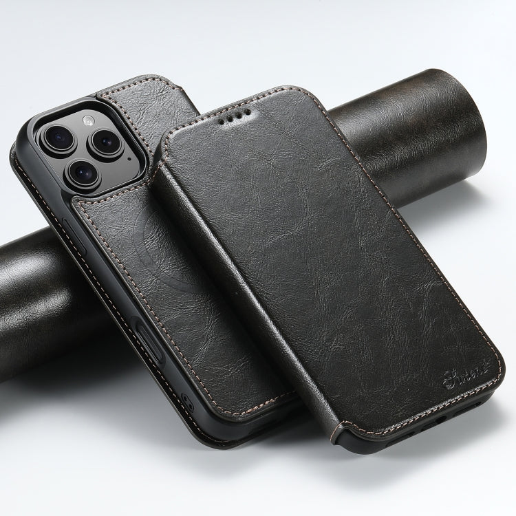 For iPhone 16 Pro Suteni J05 Leather Magnetic MagSafe Phone Case(Black) by Suteni
