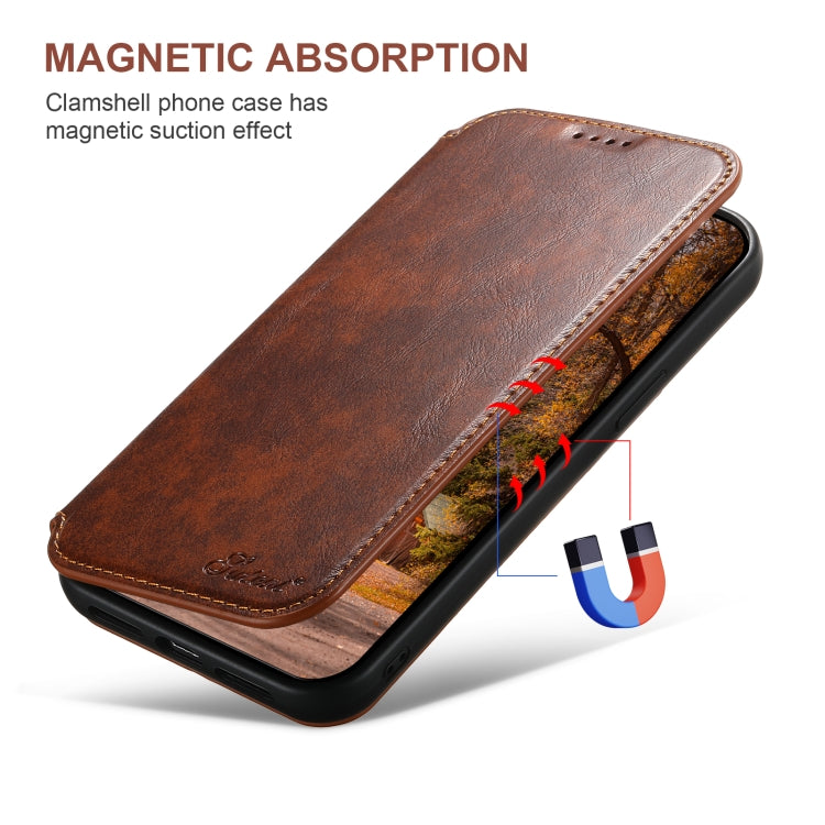 For iPhone 16 Pro Suteni J05 Leather Magnetic MagSafe Phone Case(Khaki) by Suteni