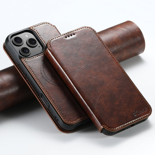 For iPhone 16 Pro Suteni J05 Leather Magnetic MagSafe Phone Case(Khaki) by Suteni