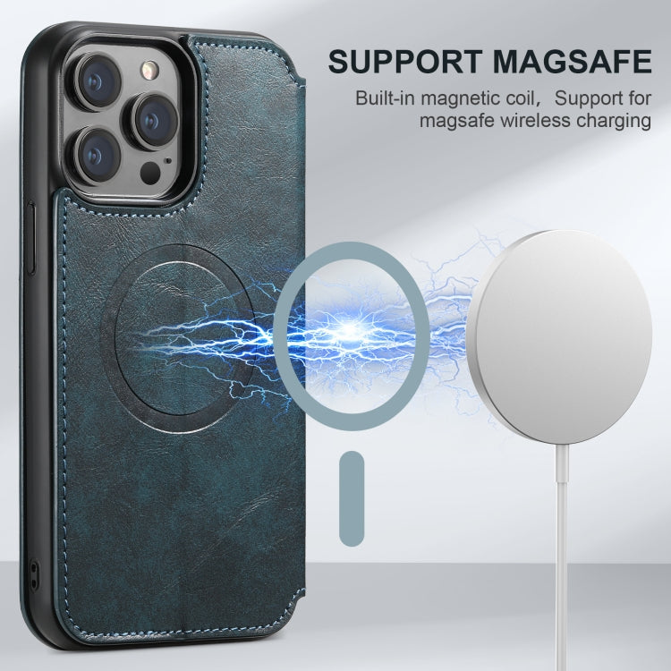 For iPhone 16 Pro Suteni J05 Leather Magnetic MagSafe Phone Case(Blue) by Suteni