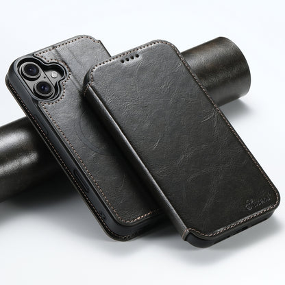For iPhone 16 Plus Suteni J05 Leather Magnetic MagSafe Phone Case(Black) by Suteni