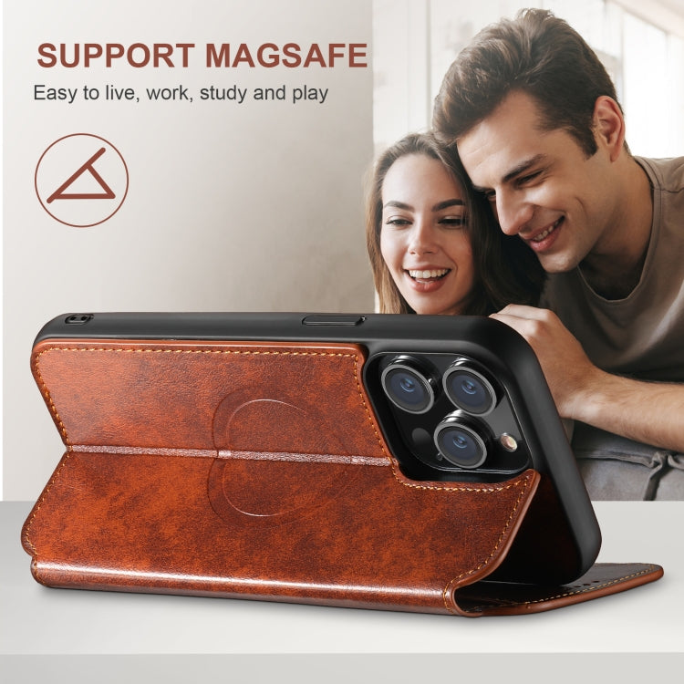 For iPhone 16 Plus Suteni J05 Leather Magnetic MagSafe Phone Case(Khaki) by Suteni
