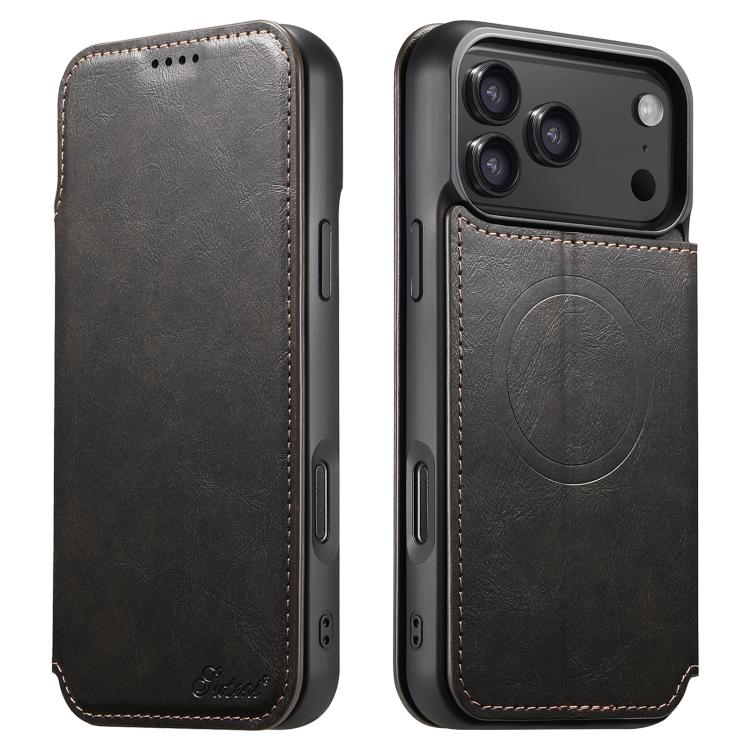 For iPhone 17 Pro Max Suteni J05 Leather Magnetic MagSafe Phone Case(Black) - iPhone 17 Pro Max Cases by Suteni | Online Shopping UK | buy2fix