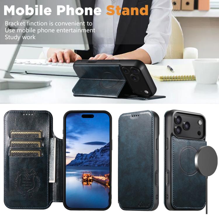 For iPhone 17 Pro Max Suteni J05 Leather Magnetic MagSafe Phone Case(Blue) - iPhone 17 Pro Max Cases by Suteni | Online Shopping UK | buy2fix