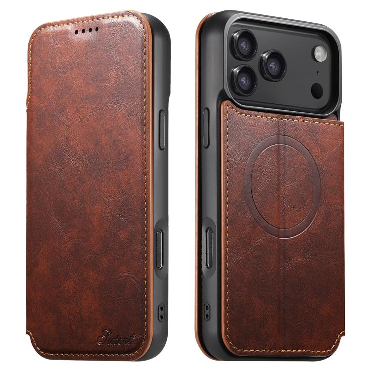 For iPhone 17 Pro Suteni J05 Leather Magnetic MagSafe Phone Case(Khaki) - iPhone 17 Pro Cases by Suteni | Online Shopping UK | buy2fix