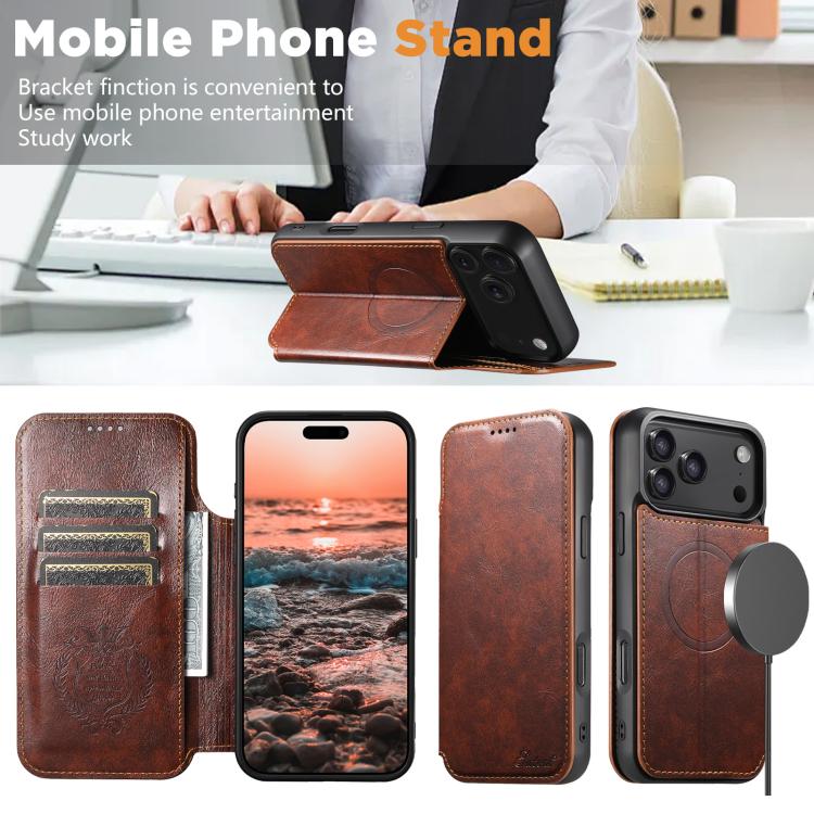 For iPhone 17 Pro Suteni J05 Leather Magnetic MagSafe Phone Case(Khaki) - iPhone 17 Pro Cases by Suteni | Online Shopping UK | buy2fix