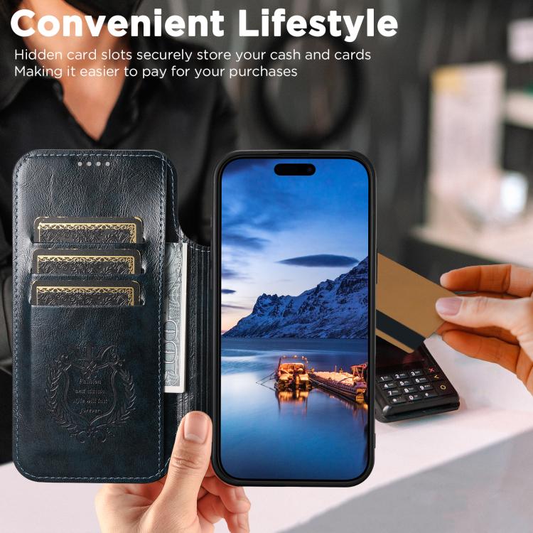 For iPhone 17 Pro Suteni J05 Leather Magnetic MagSafe Phone Case(Blue) - iPhone 17 Pro Cases by Suteni | Online Shopping UK | buy2fix