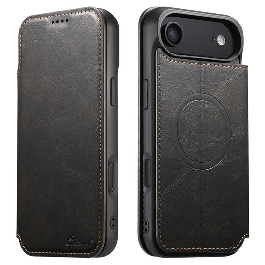 For iPhone 17 AIr Suteni J05 Leather Magnetic MagSafe Phone Case(Black)