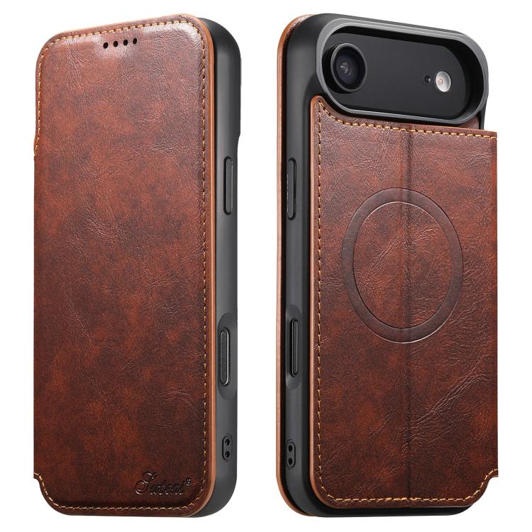 For iPhone 17 AIr Suteni J05 Leather Magnetic MagSafe Phone Case(Khaki) - iPhone 17 Air Cases by Suteni | Online Shopping UK | buy2fix