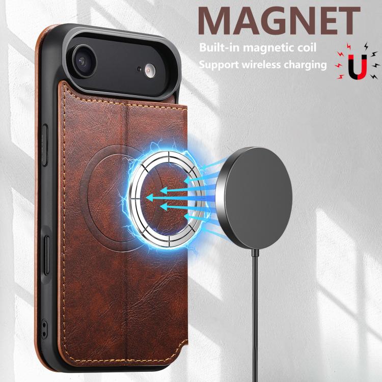 For iPhone 17 AIr Suteni J05 Leather Magnetic MagSafe Phone Case(Khaki) - iPhone 17 Air Cases by Suteni | Online Shopping UK | buy2fix